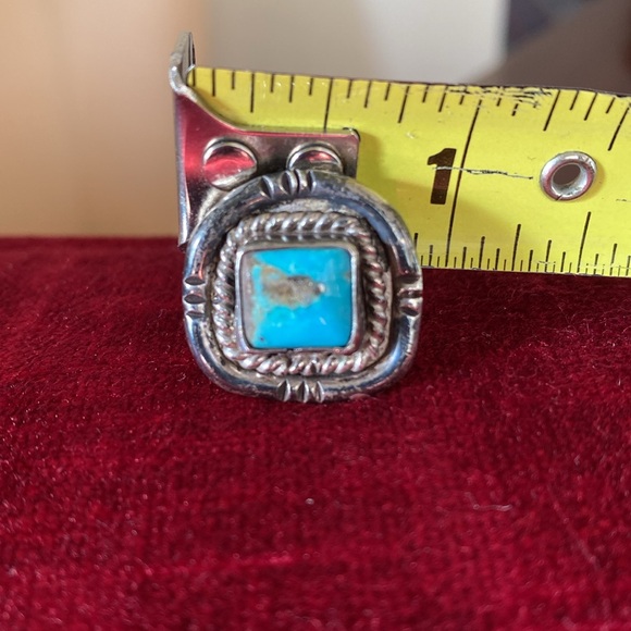 Navajo Vintage 1970s Kingman Square Turquoise Sterling Silver Ring two bands - Picture 8 of 11